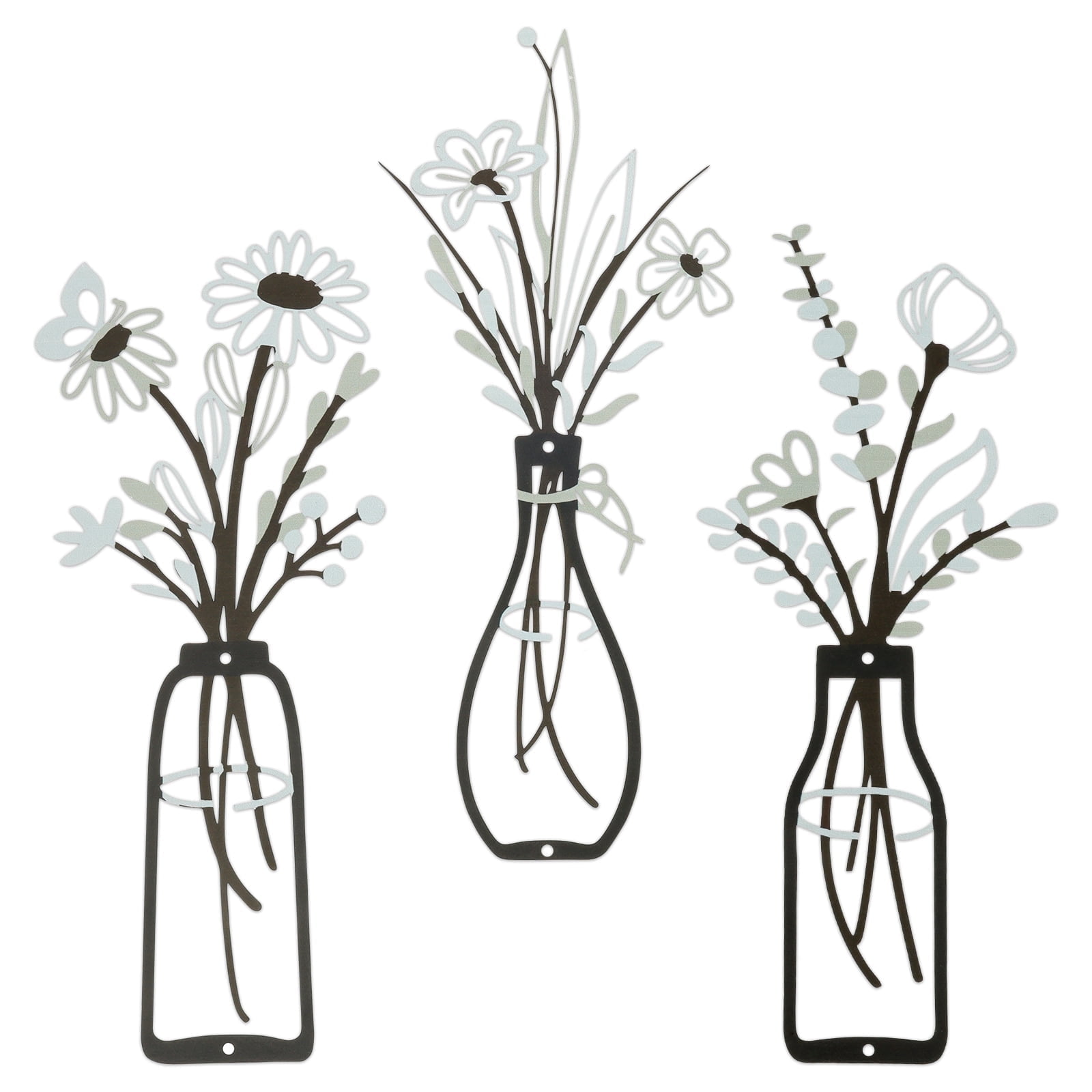 Metal Flowers Wall Arts Metal Vase Wall Art,Rustic Farmhouse Decor Colorful 14x6 in Floral Decor