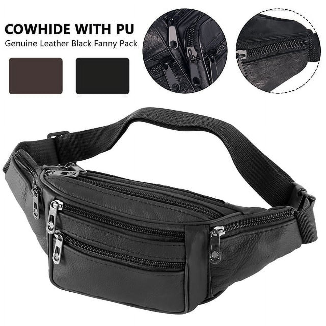 EUWBSSR Genuine Leather Waist Fanny Pack Belt Bag Pouch Travel Hip Purse for Men Women 11.81*5.51*1.97in