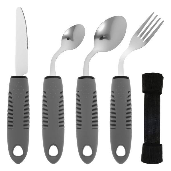 Tcwhniev 5Pcs Adaptive Utensils Set Stainless Steel Silverware for Parkinsons and Arthritic, Disabled Nonslip Eating Utensils for Elderly Weighted Silverware for Hand Tremors