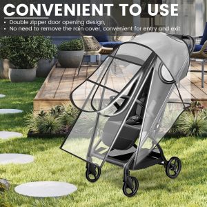 Tcwhniev Rainproof Stroller Cover Universal Waterproof Transparent Stroller Cover for Wind Snow Dust Ventilation Clear