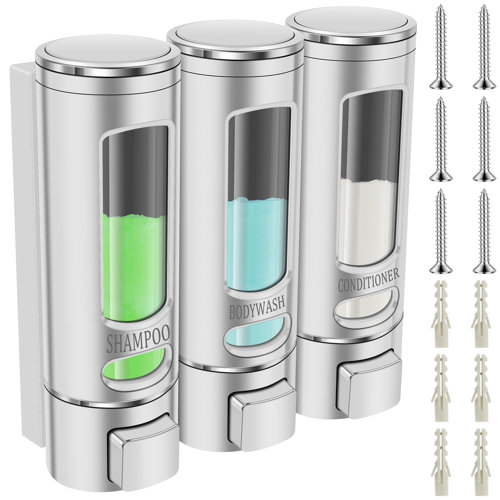 Hvxrjkn Shampoo and Conditioner Dispenser Soap Dispenser with Clear Window 7.87*8.46*2.76in 3 Chamber Shampoo Dispenser for Shower Home