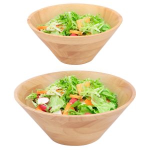 2Pcs Wooden Salad Bowl Multipurpose Dessert Fruit Snacks Bowl Medium and Large Size for Bread Instant Noodles Pasta