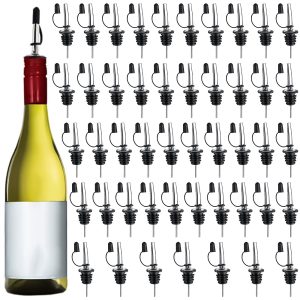 48Pcs Speed Pourer Mouth with Tapered Mouth and Cap Stainless Steel Liquor Bottle Pourer Leak-Proof Olive Oil Mouth Vinegar Soy Pourer Mouth Dishwasher Safe for 3/4inch Bottle Lip