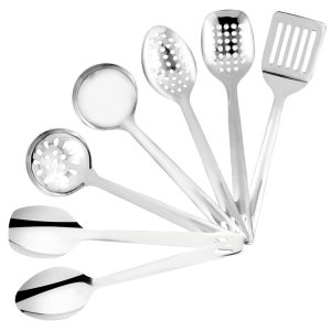 Jetcloudlive 7Pcs Stainless Steel Cooking Utensil Set Heat Resistant Kitchen Utensil Spatula and Soup Ladle Kit with Ergonomic Handle Dishwasher Safe