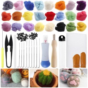 Tcwhniev Needle Felting Kit,Wool Roving 24 Colors Set,Needle Felting Starter Kit,Wool Felt Tools with Felting Tool Instruction Included for Felted Animal Needle Felting Supplies