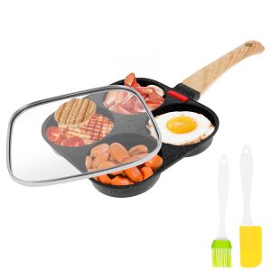 4 Cup Egg Frying Pan Nonslip Omelette Pan Skillet with Oil Brush and Lid Pancake Skillet for Gas Stove Induction Cookware