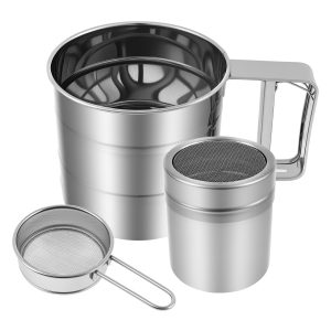 Stainless Steel Flour Sifter Versatile Baking Flour Sifter Solid Hand Crank Flour Sifter Kit Easy to Use Flour Sifter Cup Set High Efficient Flour Sifter Baking Tool Kit for Kitchens