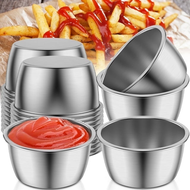 Hvxrjkn 24 Pcs 45ml 2in Stainless Steel Sauce Cups Salad Dressing Container Mini Reusable Seasoning Cups for Home Party Restaurants