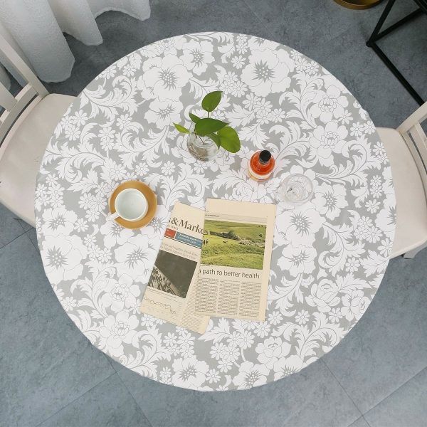 Tcwhniev Indoor Outdoor Fitted Vinyl Round Tablecloth with Flannel Backing,Elastic Edged, Waterproof Wipeable Table Cover, PVC Round Tablecloth for 36"-44" Tables