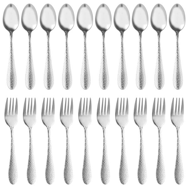 Tcwhniev 20 Pieces Kids Silverware Set, Stainless Steel Toddler Utensils, Hammered Style Kids Spoons and Forks, Children Cutlery Includes 10 Kid Spoons, 10 Kid Forks for Home Preschools