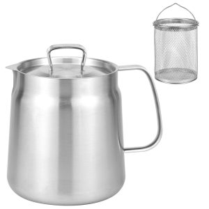 2L Oil Strainer Pot 304 Stainless Steel Oil Grease Container Can with Filter Lid and Frying Basket Oil Container Can for Storing Frying Cooking Grease