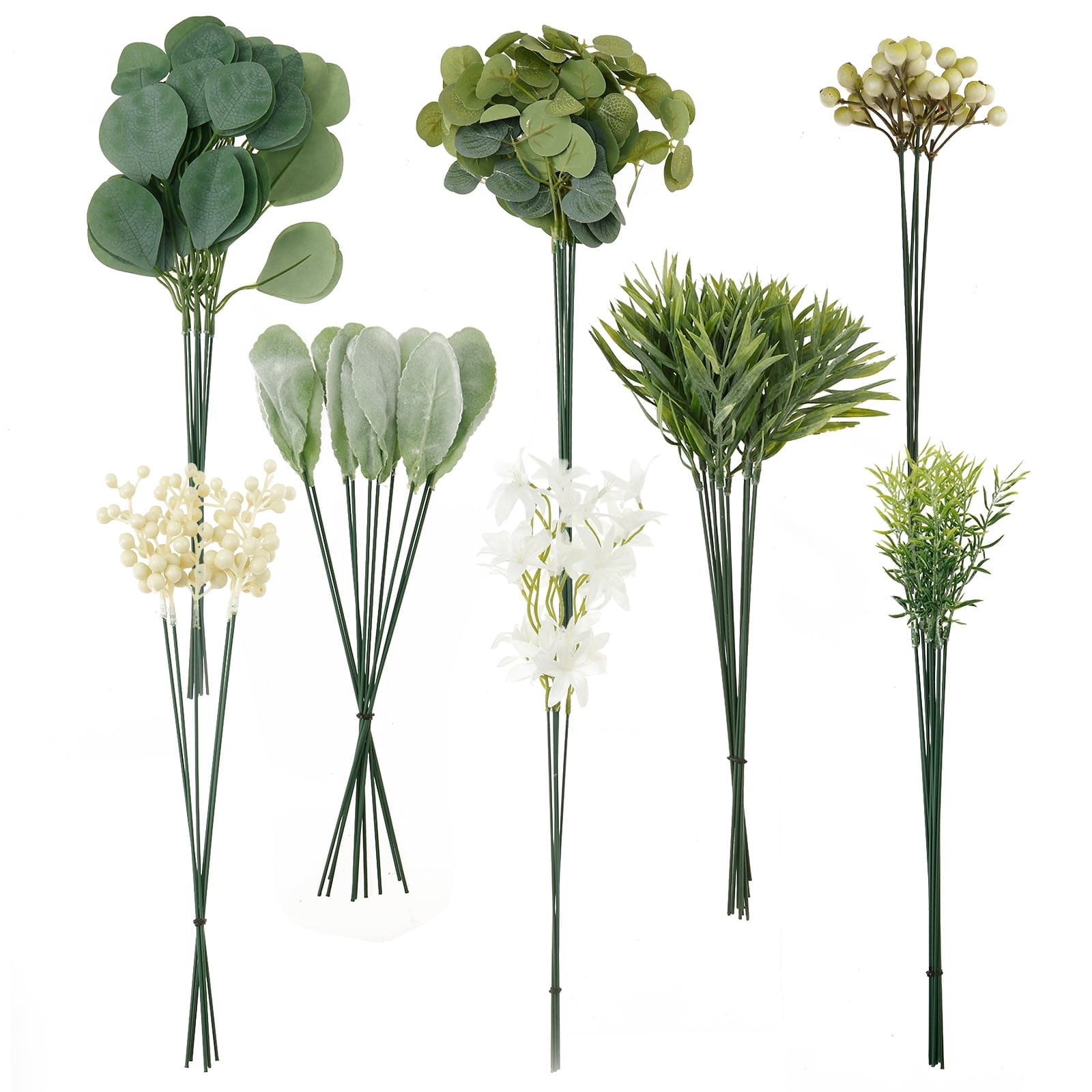 EUWBSSR 75Pcs Artificial Greenery Stems Combination Set Artificial Wedding Bouquet Set Faux Flowers Kit for Wedding Home Decoration
