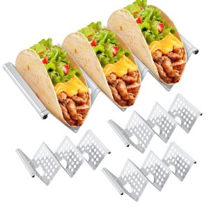 Jetcloudlive Taco Holders Set of 4,Stainless Steel Taco Holder Stand,Stylish Taco Shell Holders,Each Metal Taco Stands for 3 Tacos,Taco Rack Taco Serving Tray Oven,Grill and Dishwasher Safe