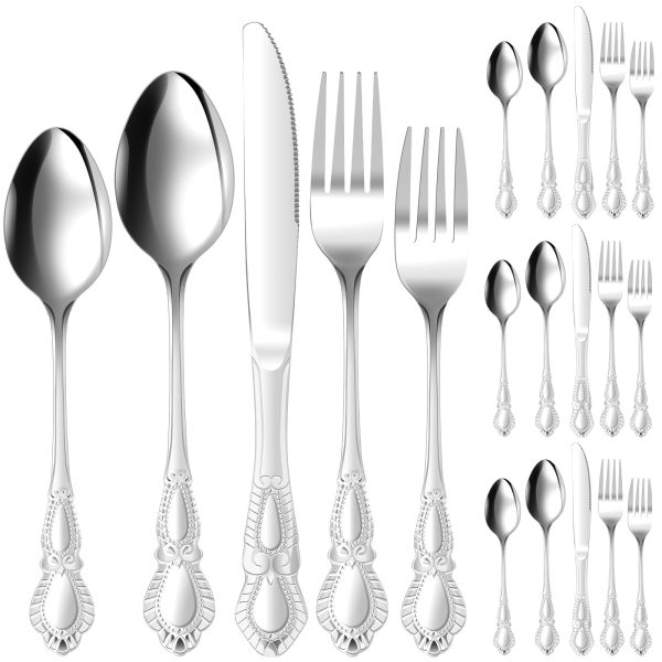 Tcwhniev 20 Pieces Silverware Set,Stainless Steel Flatware Set Including Fork Spoon and Knife Mirror Polished for Home Restaurant Dishwasher Safe