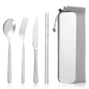 Fvkrnyz Stainless Steel Travel Cutlery Set with Case Reusable Portable Cutlery Set Dining Dishwasher Safe