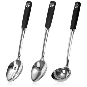 3 Pcs Cooking Spoons Stainless Steel Serving Spoons Rust Resistant Cooking Utensils Set for Restaurant Home Dishwasher Safe
