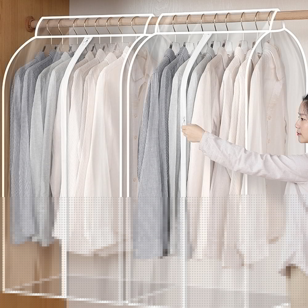 Tcwhniev 2Pcs Hanging Garment Bags For Storage Garment Rack Cover Suit Bags Organizer Hanging Clothes Cover With Zipper Translucent Dustproof Waterproof (23.6x19.6x35.4in,Transparent)