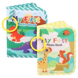 2 Pcs Baby Photo Album with Removable Hook Soft Cloth My First Photo Book Holds Up to 17 Pcs 6.3x4.5inch Pictures for Newborn Toddler Boy Girl Baby Shower