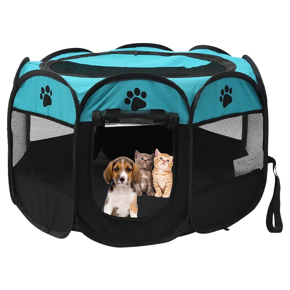 Rzvnmko Portable Foldable Pet Tent Playpen Fence Puppy Pen Soft Kennel Cat Cage Safe Guard Indoor Outdoor