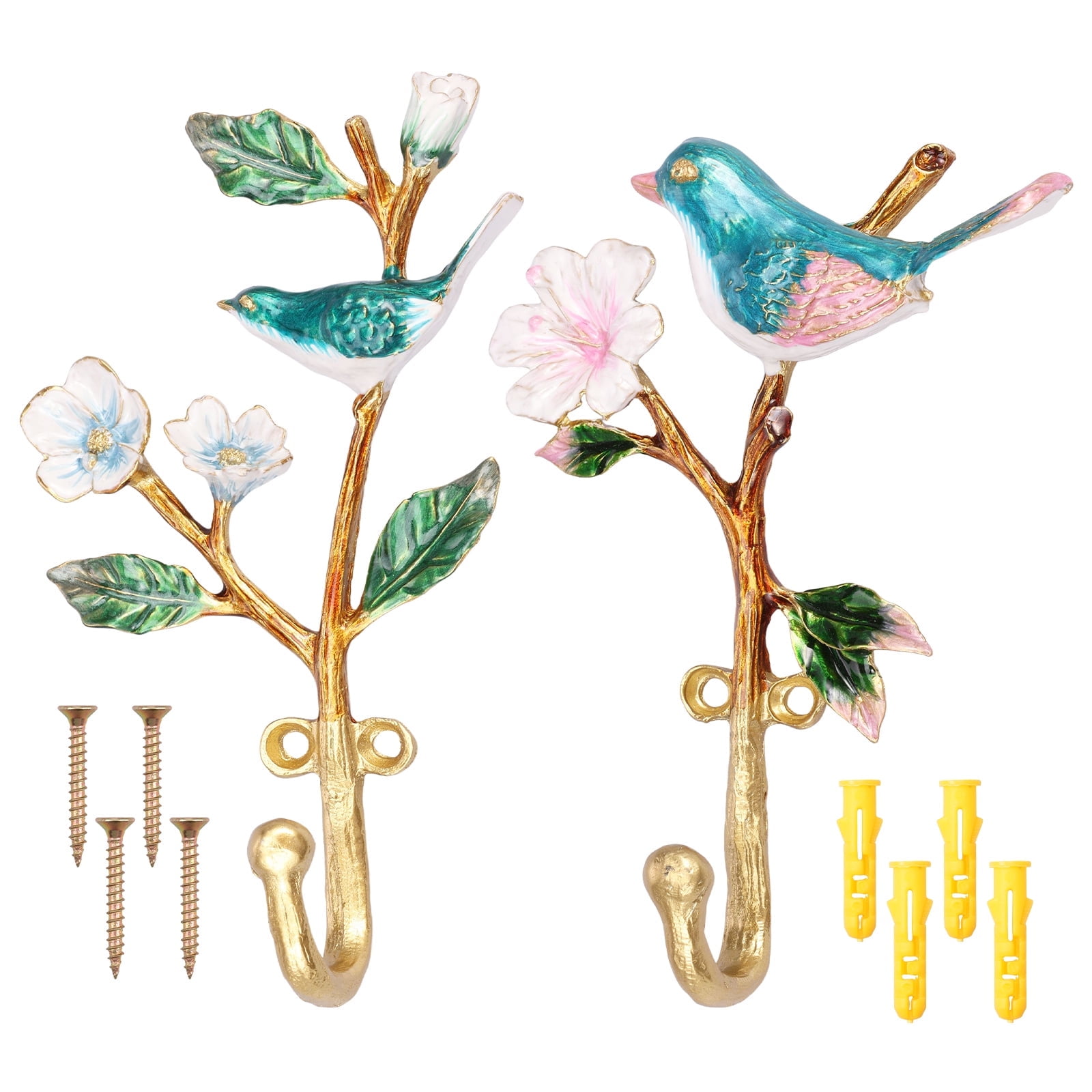 Hvxrjkn 2Pcs Bird Shaped Wall Hooks Decorative Wall Hangers Vintage Bird Shaped Flower Metal Mounted Clothes Hook for Hanging Coats Clothes Keys Hats Towels
