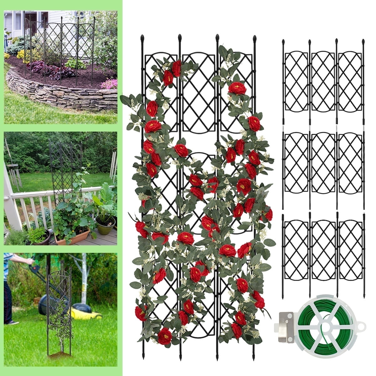 Garden Plant Trellis Upgraded Black for Climbing Plants Outdoor, Rustproof Plastic+Metal Plant Trellis Support, Tall Plant Trellis Frame for Climbing Vines Flower Vegetable Rose Indoor Outdoor Trelli