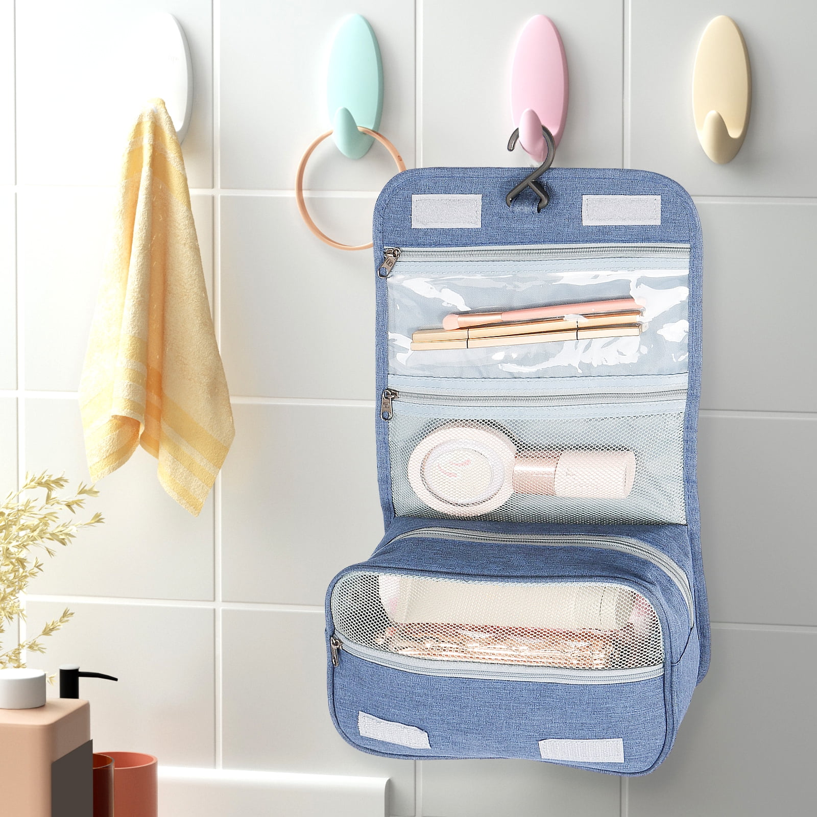 Hanging Toiletry Bag Foldable Hanging Travel Bag Water Resistant Organizer with Hook Travel Makeup Pouch for Toiletries Accessories Women