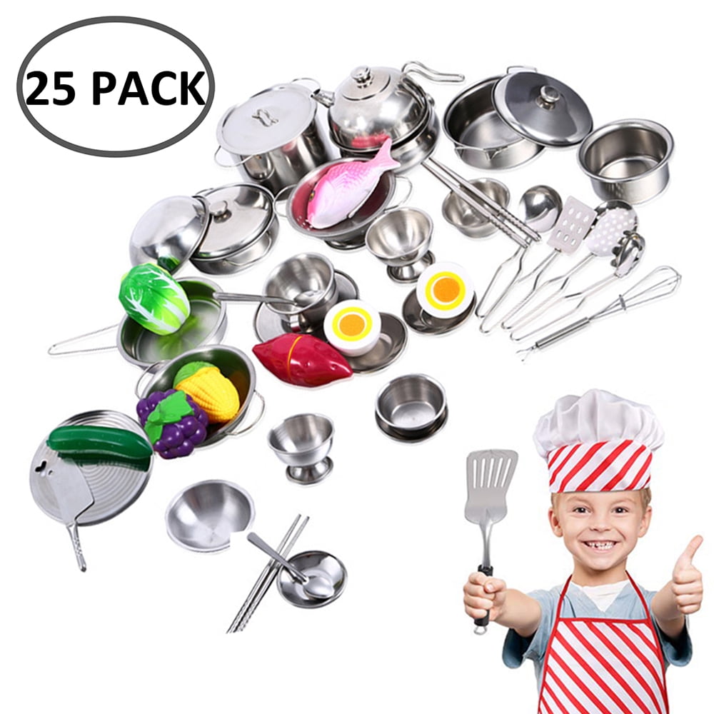 Everso 25Pc Kitchen Cooking Utensils Pots Pans Accessories Kids Play Children Toys