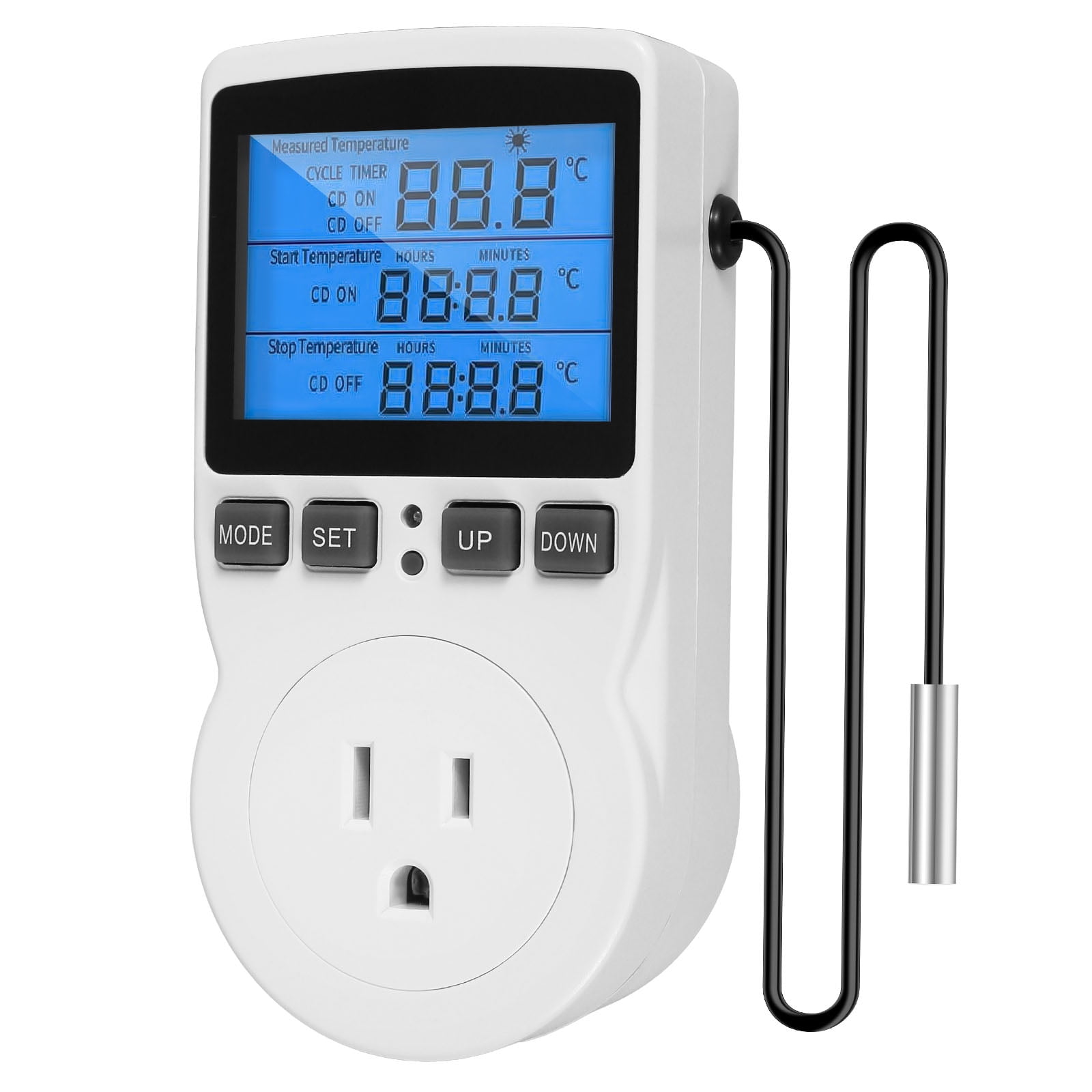 Tcwhniev Temperature Controller Socket PC White LCD Display 1800W 15A/120V Thermostat, Heating and Cooling Control Timer