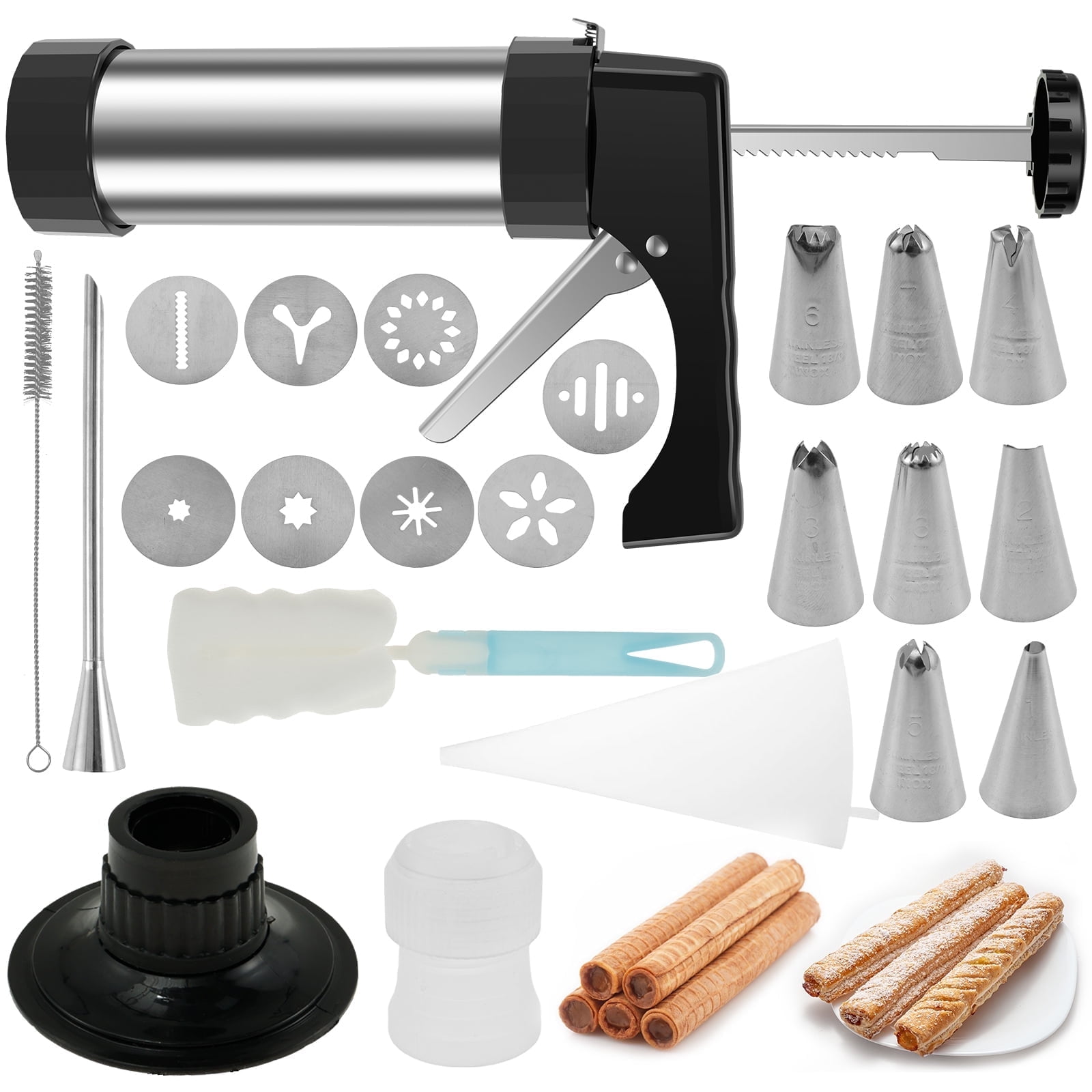Tcwhniev Churro Maker Machine Stainless Steel Churro Gun Kit Multifunctional Churro Filler Kit DIY Cookie Maker Machine Household Churro Maker Kit for Cake DIY Decorations