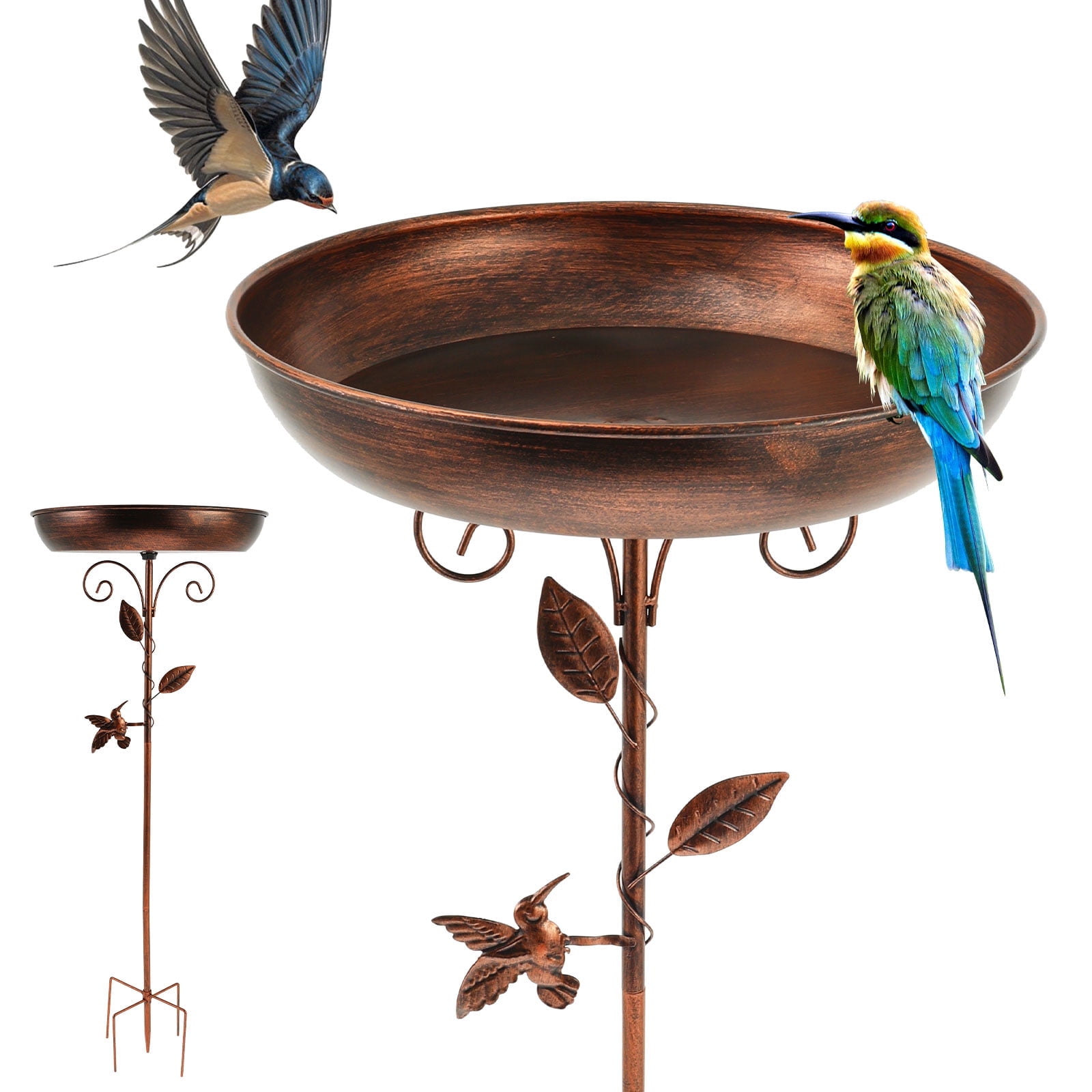 Xiyztok Bird Bath 32 Inches Sturdy Iron Garden Birdbath for Outside Vintage Standing Bird Bath Bowl for Outdoor Garden Patio Yard Lawn