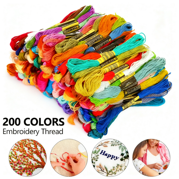 Tcwhniev Embroidery Floss Cross Stitch Thread Friendship Bracelet String 200 Rainbow Color Crafts Floss ,Single color length 26.25FT