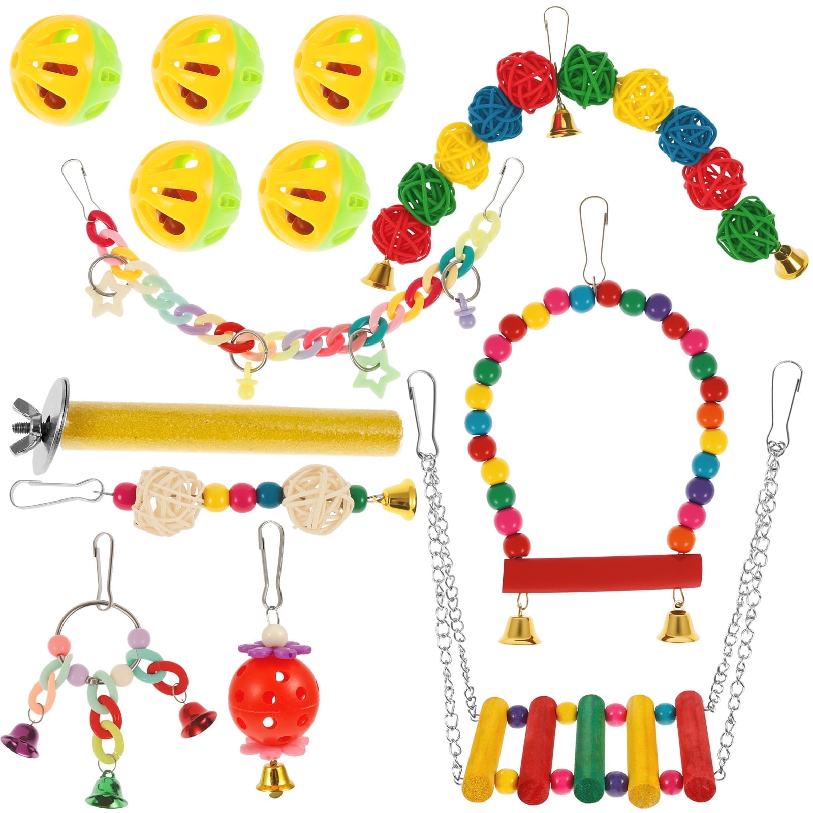 Bird Toys for Parrots Swing Hanging Standing Chewing Toy Hammock Climbing Ladder Cage for Budgerigar Parakeet Conure Cockatiel Mynah Love Birds Finches