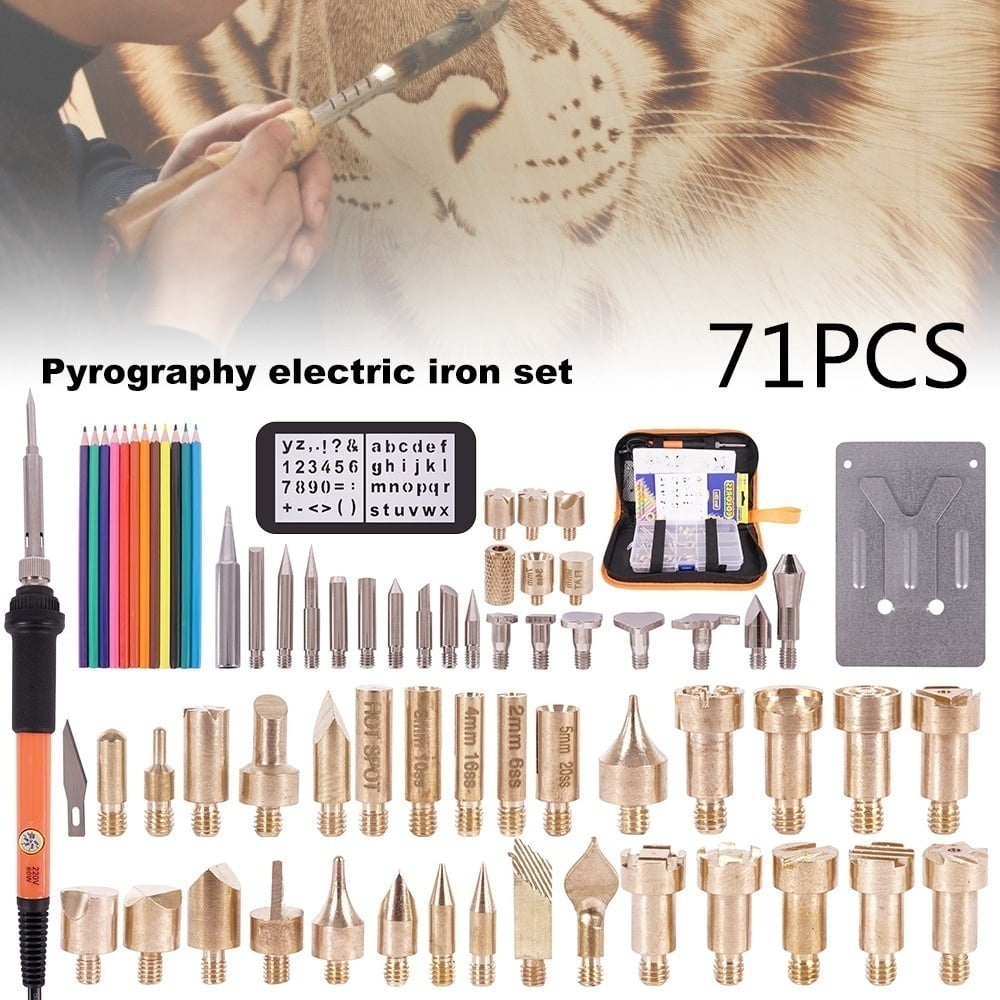 Rzvnmko 71/37 Pieces US Plug Electric Wood Burning Tool Kit Craft Set Soldering Pyrography Art Pen Tips