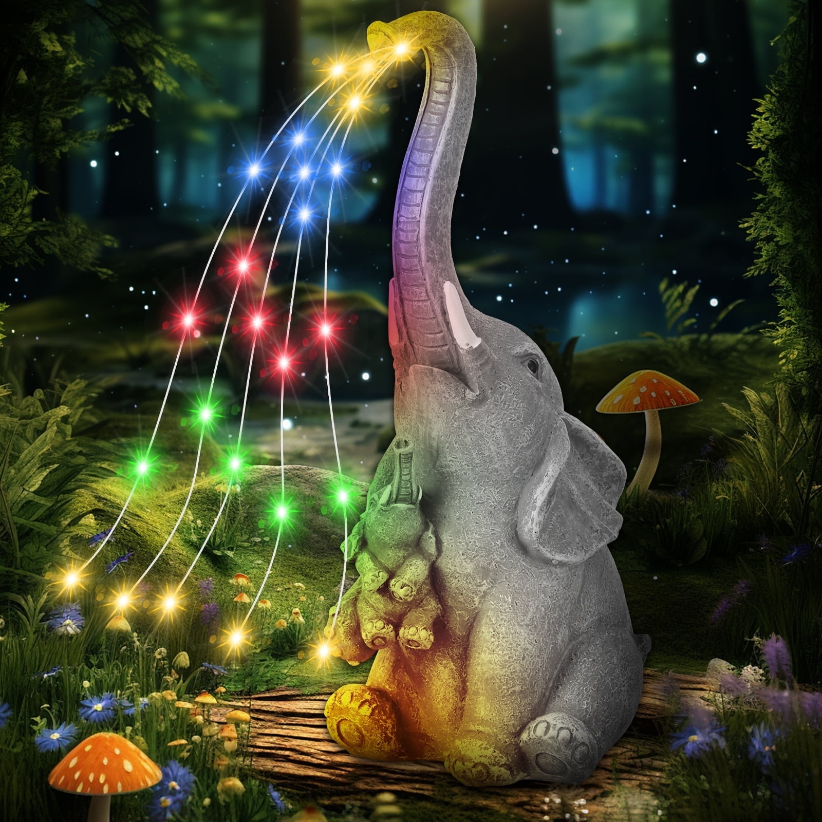 Hvxrjkn Solar Watering Elephant Statue Waterproof Resin Solar Outdoor Statue Elegant Outdoor Garden Decor for Patio Balcony Yard Lawn