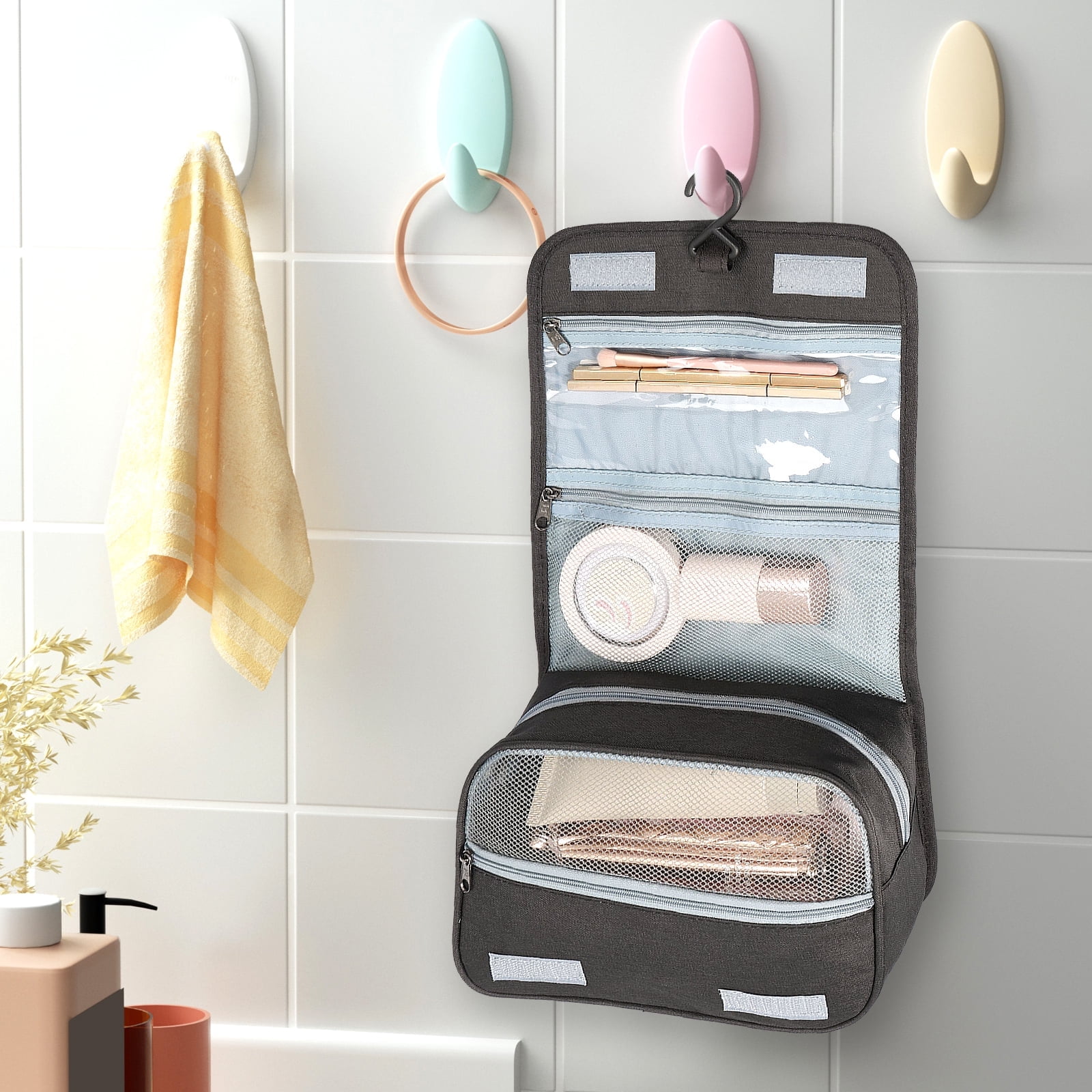 Hanging Toiletry Bag Foldable Hanging Travel Bag Water Resistant Organizer with Hook Travel Makeup Pouch for Toiletries Accessories Women
