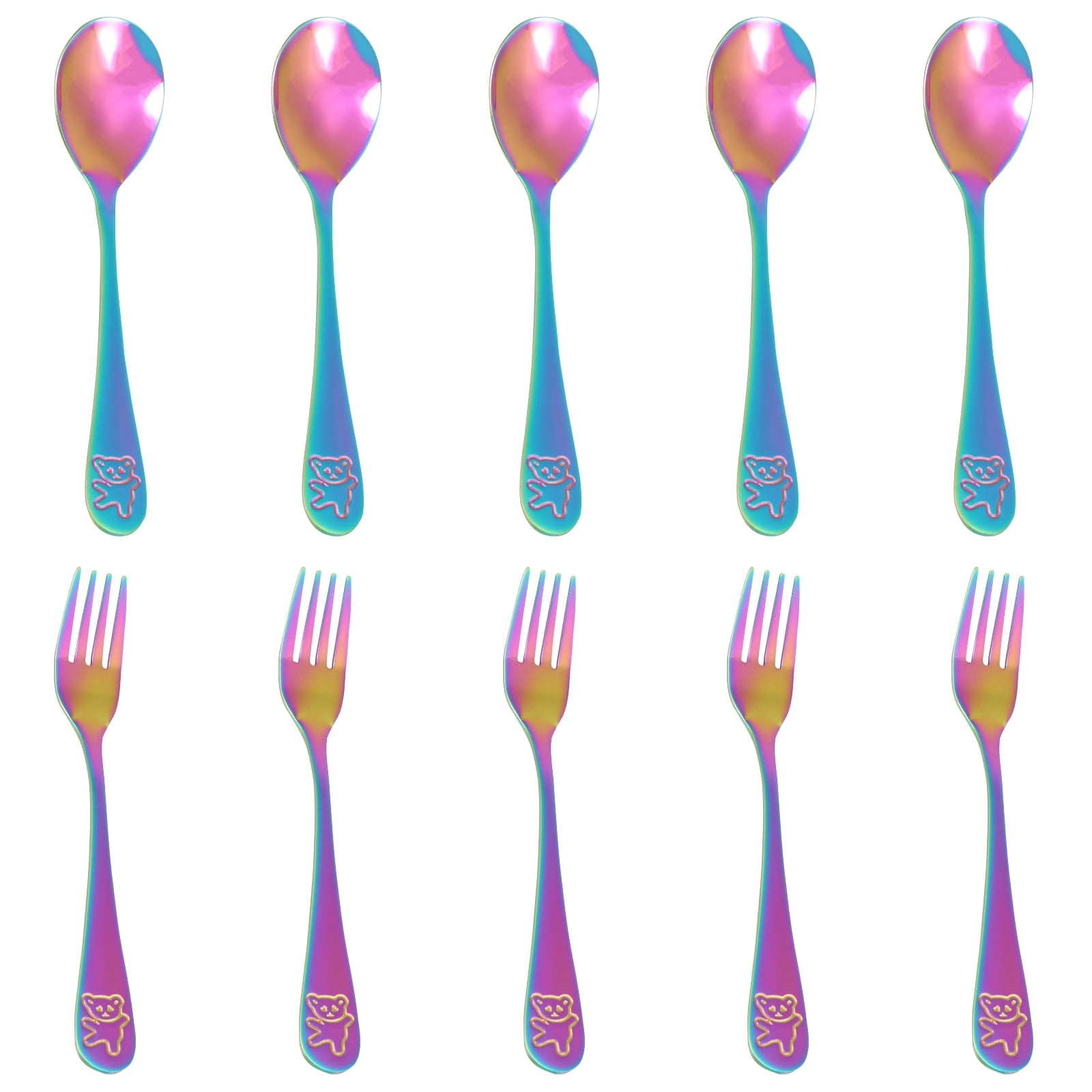 Jetcloudlive 10 Pieces Kids Silverware Set, Stainless Steel Toddler Utensils, Rainbow Kids Cutlery Set, Kids Forks and Spoons Includes 5 Forks, 5 Spoons