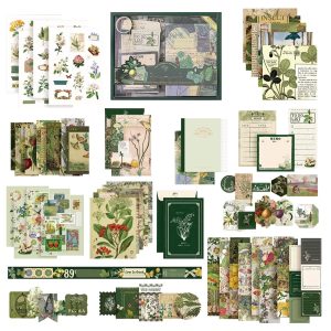 Vintage Scrapbook Kit with Gift Box DIY Decorative Flower Mushroom Aesthetic Scrapbook Set Portable Scrapbooking Supplies Stickers Retro Journaling Supplies for Kids Notebook Journal Card Art Craft