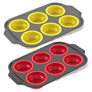 Jetcloudlive 2Pcs Silicone Muffin Pan with Metal Frame, 6 Cups Nonstick Egg Bite Molds, Cupcake Pan Muffin Tins Non Toxic Bakeware for Oven Dishwasher Safe