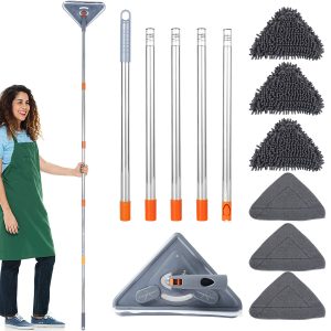 Hvxrjkn Wall Cleaner Mop with Long Handle from 25 to 85 inch, 6 Replacement Pads,Microfiber 360 掳 Rotating Triangle Adjustable Dry Wall Cleaning