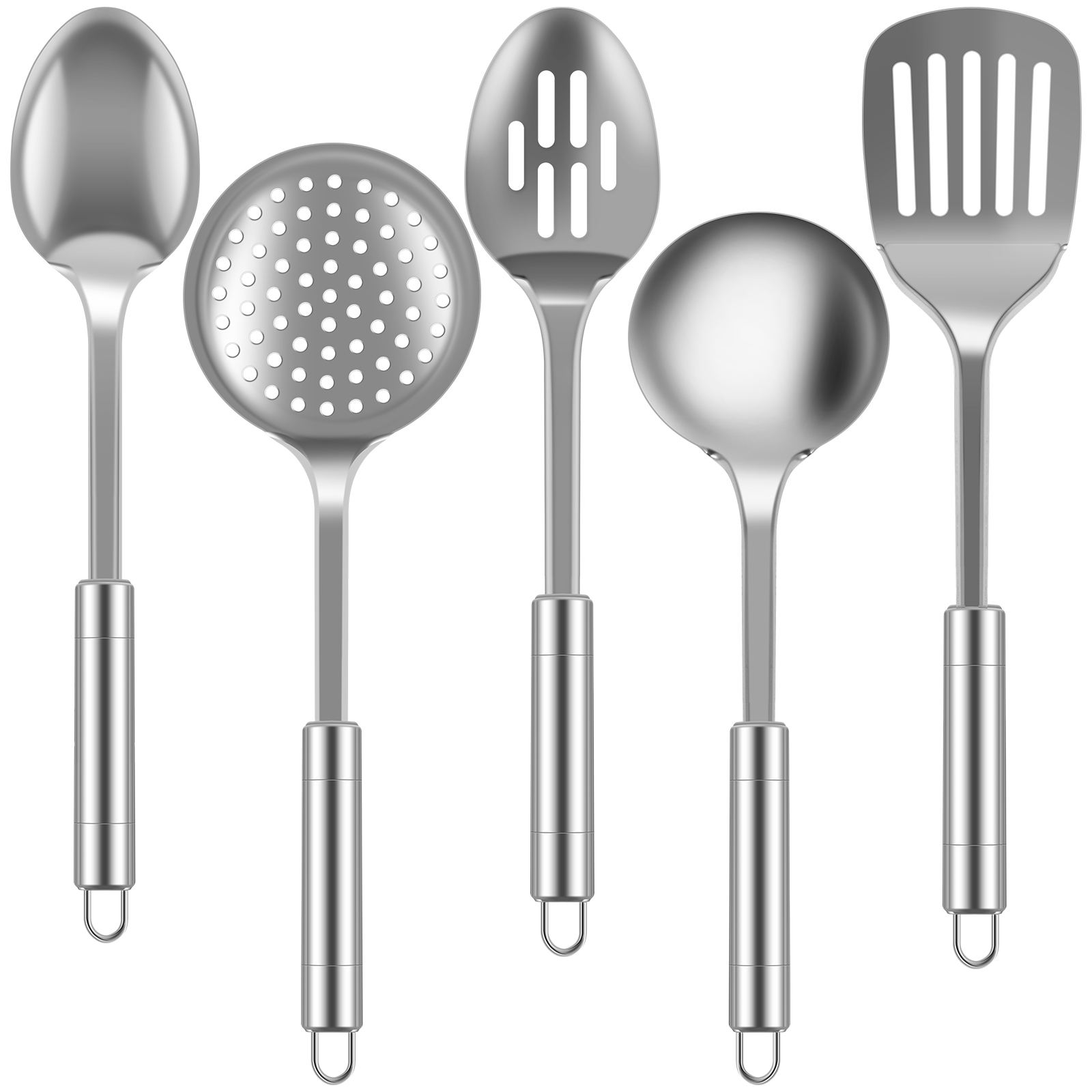 Xiyztok 5Pcs Kitchen Cooking Utensils Set Stainless Steel Large Spoons and Spatula Set with Ergonomic Handle