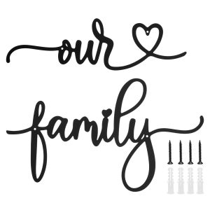 2Pcs Family Sign Black Metal Wall Art Decors Hanging Home Decors Anti Bending Rust Resistant for Living Room Bedroom