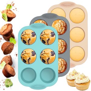 Jetcloudlive 3Pcs Silicone Muffin Pan Cupcake Pans 6-Cup Round Silicone Baking Molds Non-Stick Cake Muffin Tray BPA-Free Cupcake Pans Muffin Mold 3-Color Baking Mold for Cake Biscuit Bagels