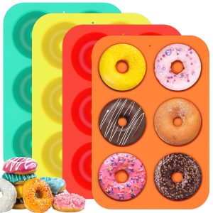 Jetcloudlive 4Pcs Silicone Donut Mold 6 Cavity Non-Stick Donut Pan Easy to Release Muffin Baking Tray Stackable Donut Baking Tin Heat Resistant 4 Colors for Donut Cake Biscuit Bagels
