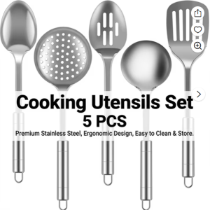 Xiyztok 5Pcs Kitchen Cooking Utensils Set Stainless Steel Large Spoons and Spatula Set with Ergonomic Handle