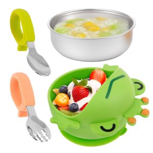 Baby Suction Bowl Anti Scald Toddler Suction Bowl with Fork and Spoon Multifunctional Baby Plate for Children Infant Boy Girl