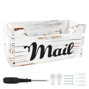 Wood Mail Organizer Vintage Mail Holder Countertop Mail Basket Wall Mount Mail Organizer Box Easy to Install Mail Bin Mail Holder Box Envelope Holder for Office Home Desktop Wall