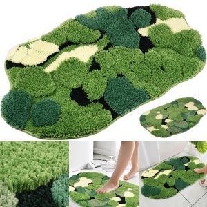 BUTORY Green Moss Leaf Bath Mat Non-Slip Moss Bathroom Rugs Super Absorbent Bath Mat Soft Microfiber Machine Washable Shower Mat Cute 3D Moss Bath Rug for Bathroom Entryway 20x32inch