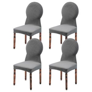 4 Pcs Round Back Dining Chair Cover High Stretch Dining Room Seat Chair Slipcovers Washable Kitchen Chair Protector Cover Solid Color Soft Dining Chair Covers for Dining Room