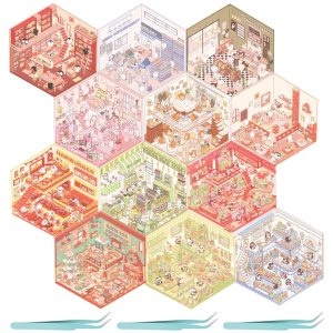 12Pcs DIY 3D House Stickers Set Reusable 3D Cartoon Scene Stickers Funny Mini Room Scene Sticker Cute 3D Miniature Scene Sticker 3D Sticker Scene DIY Landscaping Sticker for Present