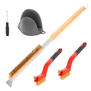 5Pcs Copper Wire Pizza Oven Brush Efficient Pizza Stone Cleaning Brush with Wood Detachable Handle Grill Cleaning Tool for Oven